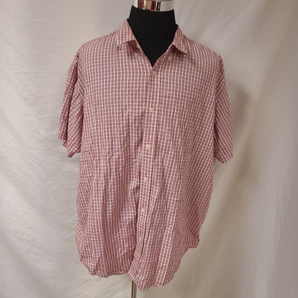 Steve and Barrys Mens XXXL Red Stripe Plaid Short Sleeve Button Up Shirt - Picture 5 of 12
